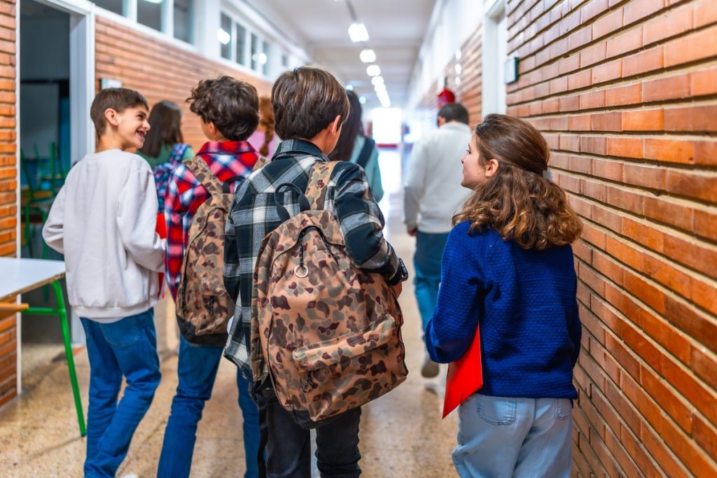 Busy school hallway with high foot traffic