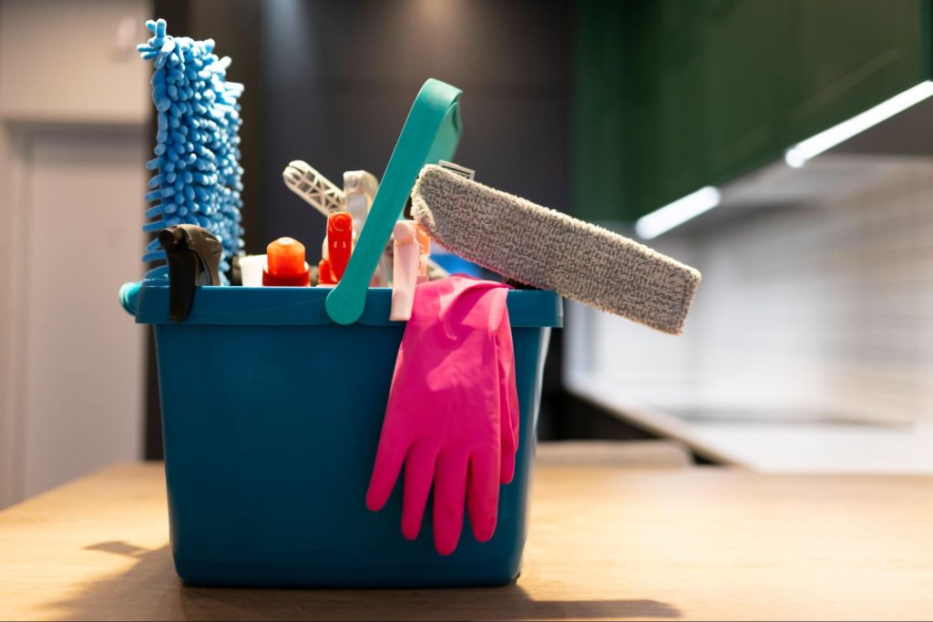 Easily accessible cleaning products in office