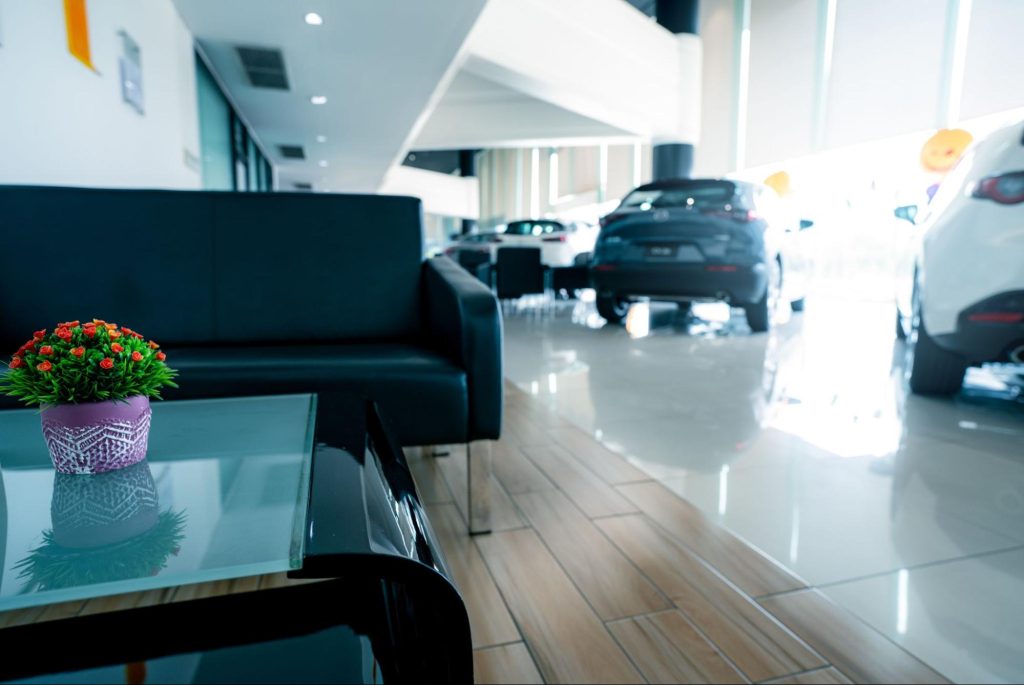 Shiny showroom floor in Alberta auto dealership