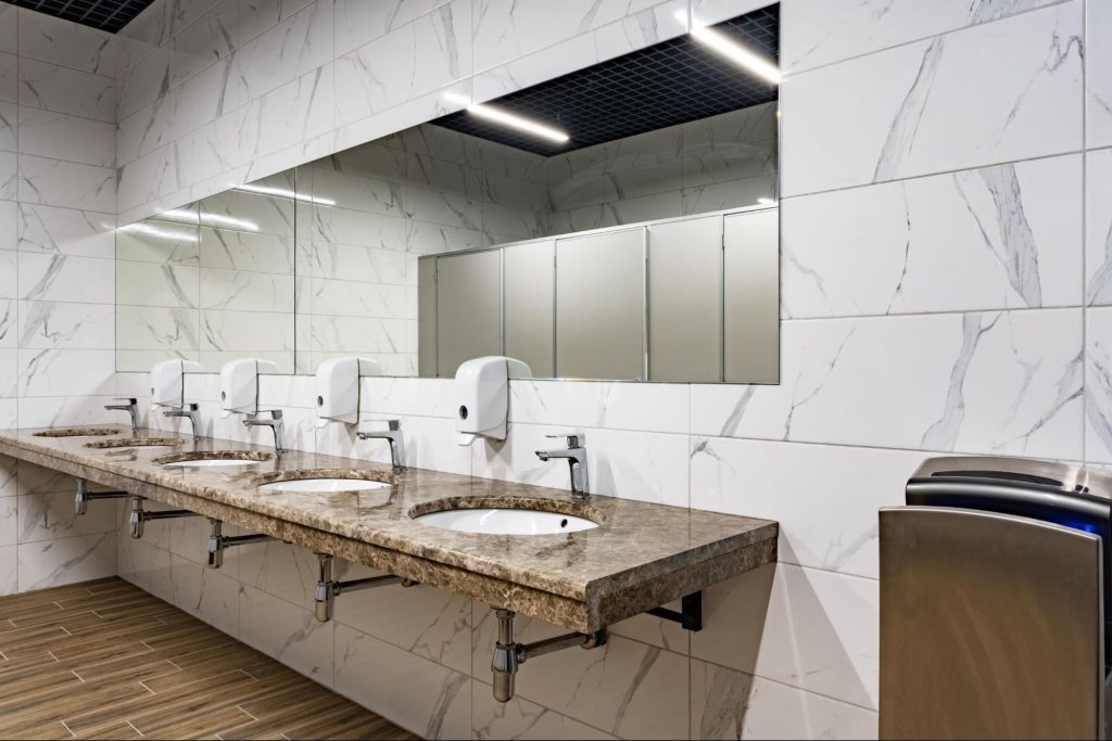 Spotless car dealership bathroom