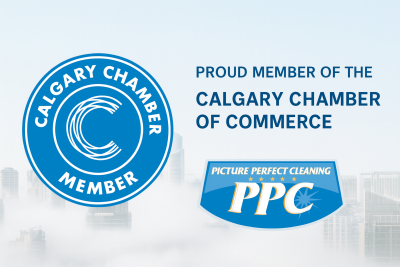 Calgary Chamber of Commerce Member badge in blue, showing Picture Perfect Cleaning’s membership and community involvement in Calgary.
