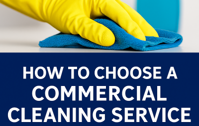 “Professional commercial cleaner wearing yellow gloves wiping a surface with a blue microfiber cloth — Picture Perfect Cleaning Calgary & Edmonton commercial cleaning guide.