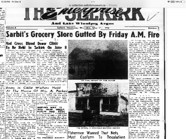 Syd Sarbit Grocery Store Fire in Selkirk Manitoba